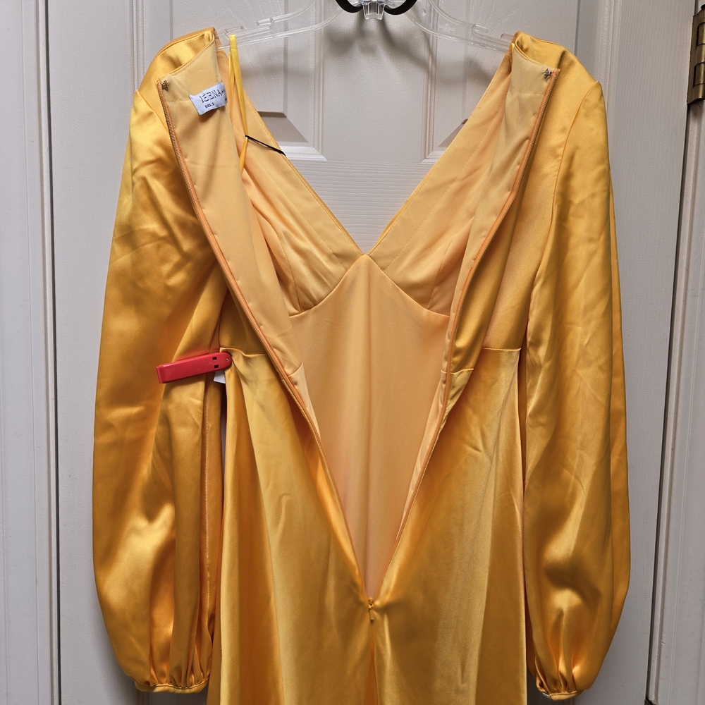 NWT Ieena for Mac Duggal 55693 Marigold Empire Waist Bishop Sleeve Dress, Size 2 - Picture 9 of 11